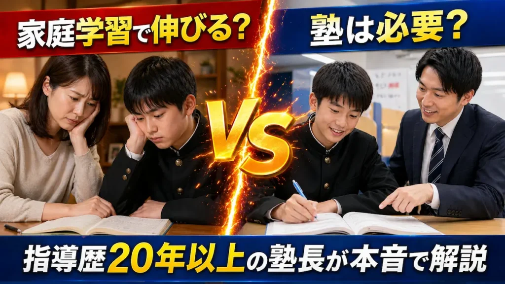 中学生に塾は必要か、家庭学習で成績は上がるのかを比較して解説するアイキャッチ画像