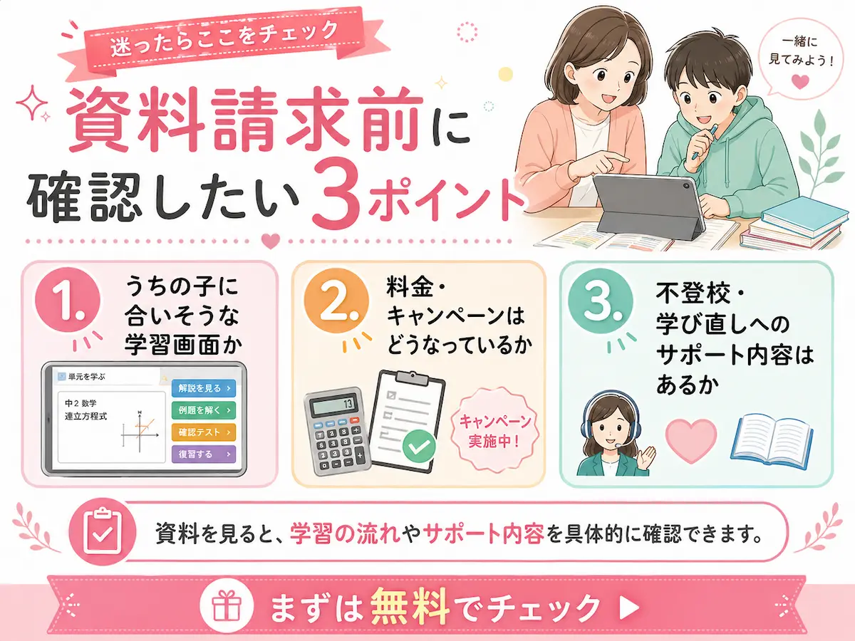 すららの資料請求前に確認したいポイントを整理した図解
