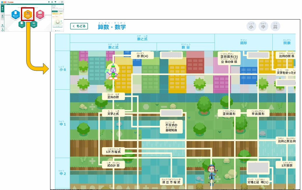 すららの単元体系図から戻る場所を選ぶ画面